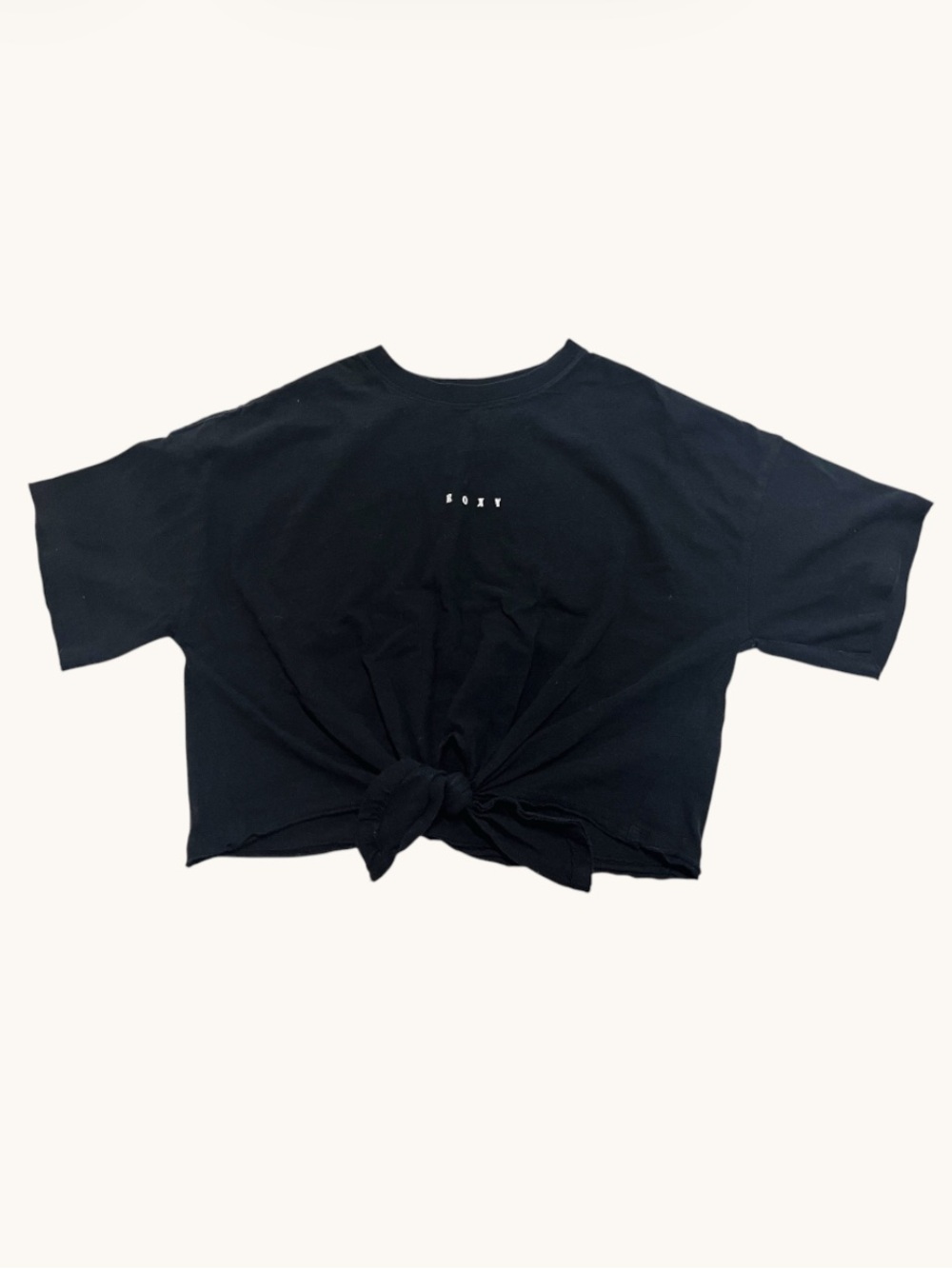 ROXY Knot-Front Logo Crop Tee SMALL Black - Picture 3 of 7